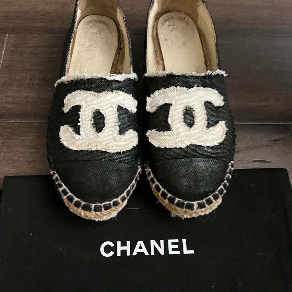 COPY - Chanel  CC Espadrilles Flats Black  Size 38 Dust Bag